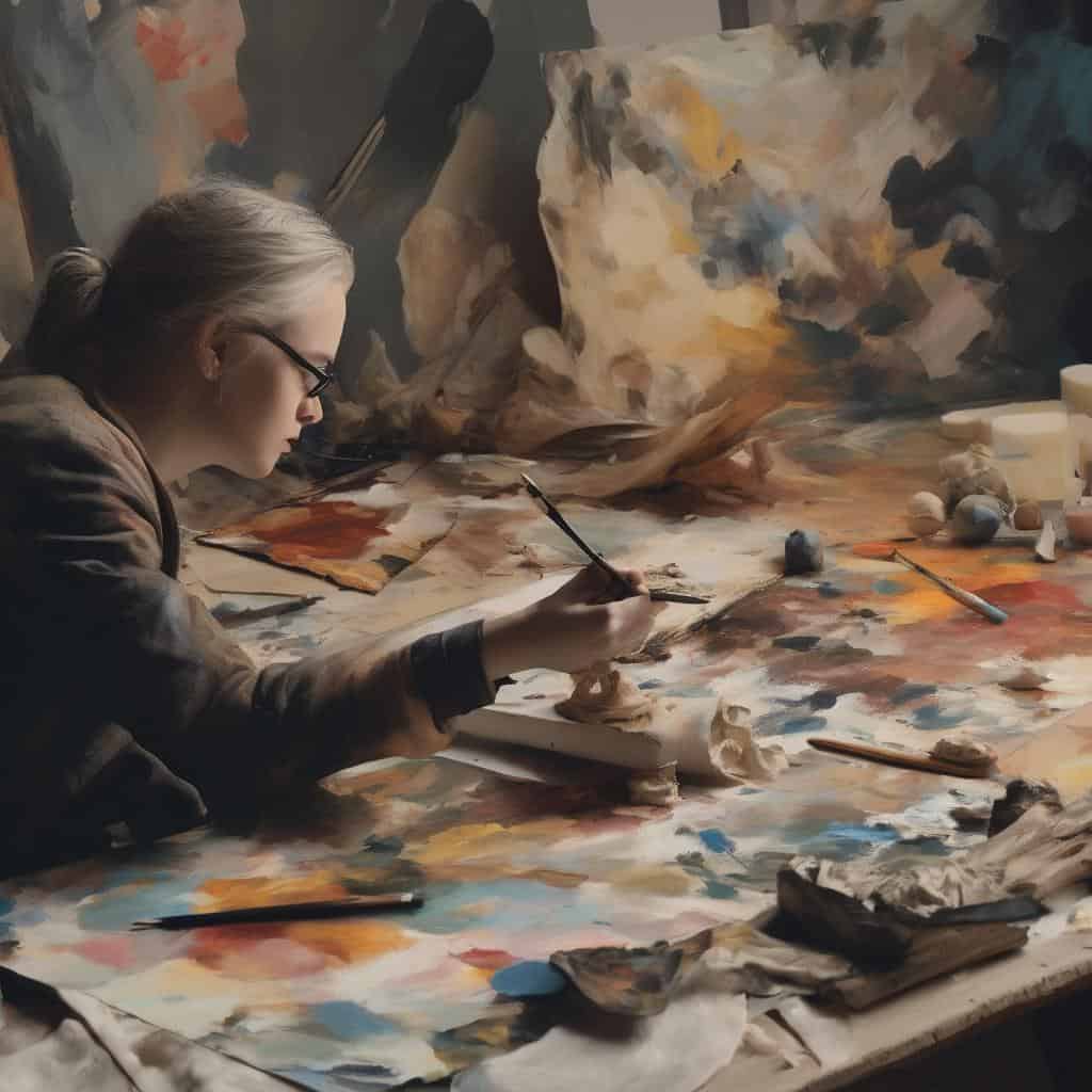 Ζωγράφος δημιουργεί αφαιρετική τέχνη σε καλλιτεχνική σκηνή, έμπνευση και έκφραση.