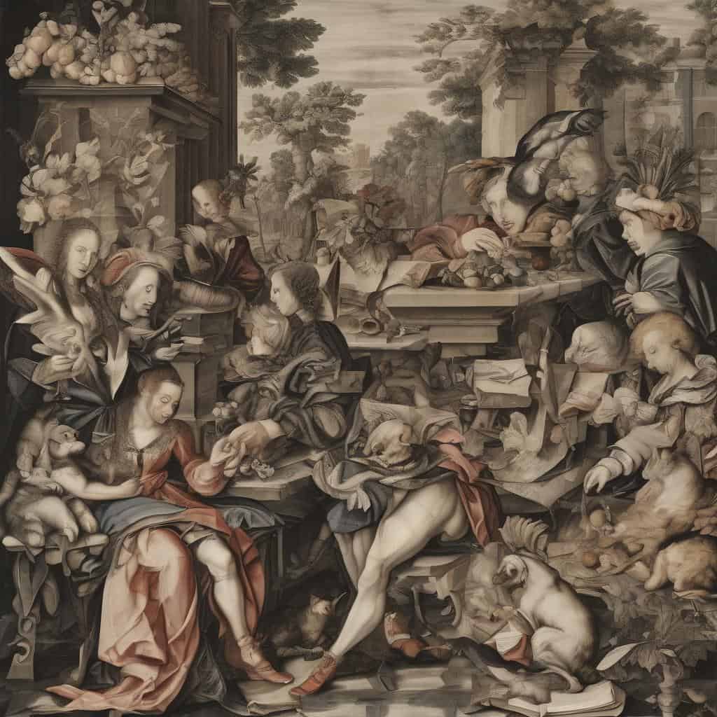 Ανθρώπινα μορφές και φυσικά στοιχεία σε βιομηχανικό τοπίο, με έντονη δημιουργική και καλλιτεχνική σκηνή.